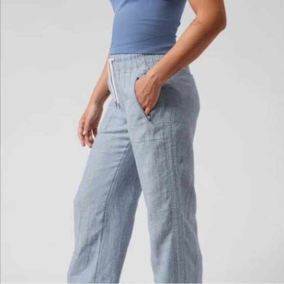Athleta Cabo Linen Wide Leg Pants Blue (Women's Size 6) - Picture 3 of 10